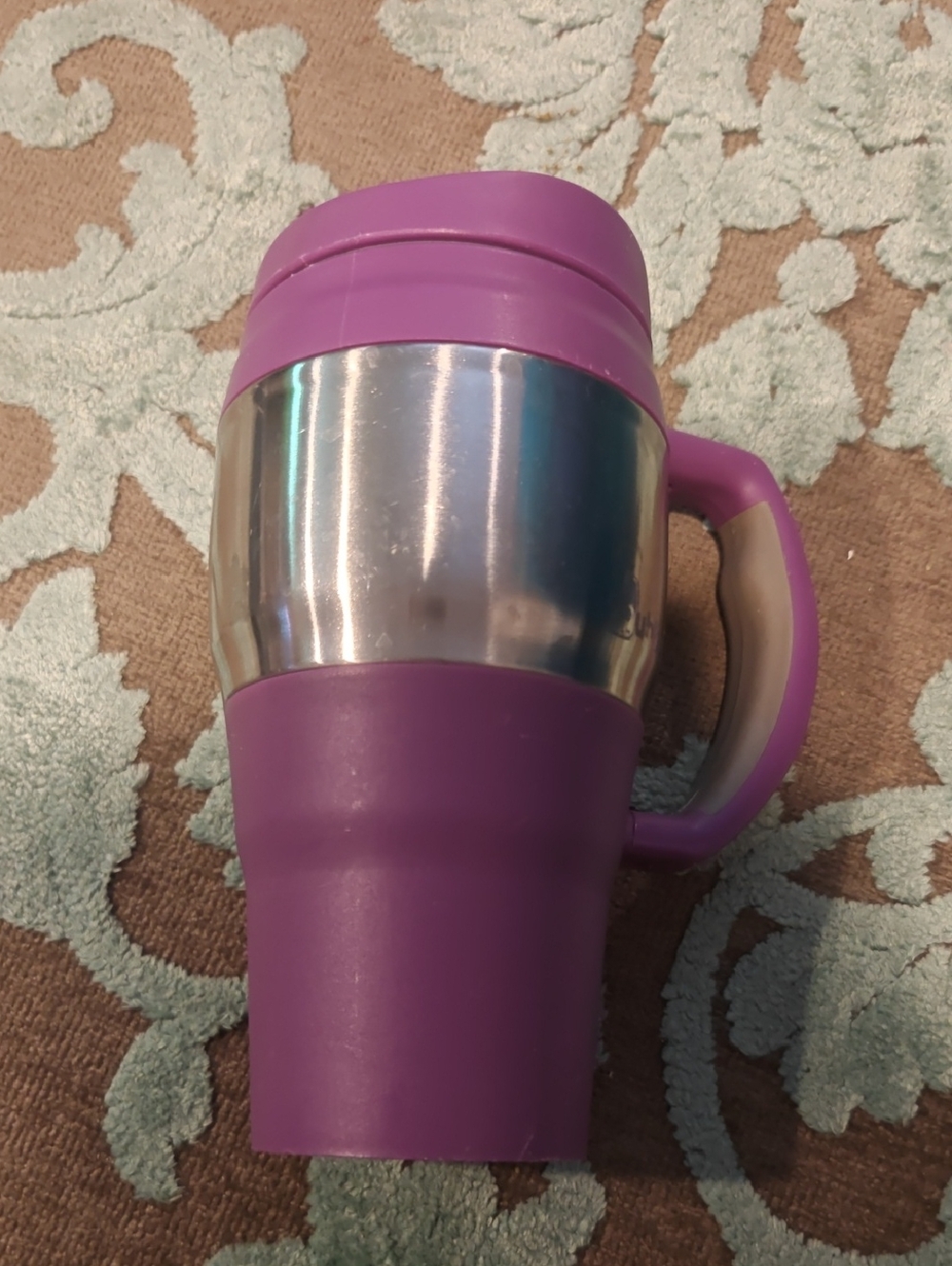 Purple Insulated Travel Mug with Handle - Stainless Accent
